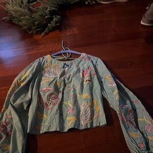 Maeve Green and White Striped Top